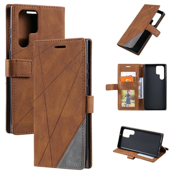 ELEHOLD Leather Wallet Case for Samsung Galaxy S23 Ultra with Card Holders Kickstand Function Magnetic Clasp Flip Folio Purse Case for Samsung S23 Ultra 6.8",Brown