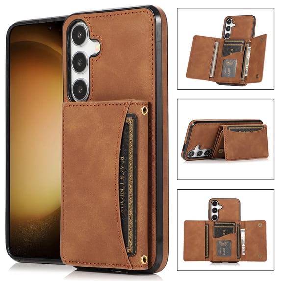 ELEHOLD Leather Wallet Case for Samsung Galaxy S24 Plus with Kickstand Card Slots Magnetic Button Shockproof Business Style Case for Samsung Galaxy S24 Plus,Brown