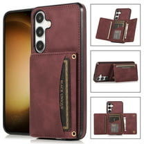 ELEHOLD Leather Wallet Case for Samsung Galaxy S24 Plus with Kickstand Card Slots Magnetic Button Shockproof Business Style Case for Samsung Galaxy S24 Plus,Winered