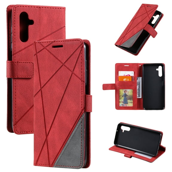ELEHOLD Leather Wallet Case for Samsung Galaxy S25 FE with Card Holders Kickstand Function Magnetic Clasp Flip Folio Purse Case  for Samsung Galaxy S25 FE ,Red