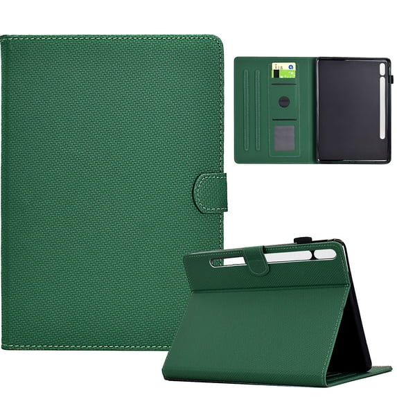 ELEHOLD Leather Wallet Case For Samsung Galaxy Tab A9+ Fiber Pattern Lightweight Folio Stand Cover, Auto Sleep&Week Function, Full Body Protection, Green