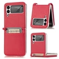 thumbnail image 1 of ELEHOLD Leather Wallet Case for Samsung Galaxy Z Flip 3 Lychee Pattern with Card Slots, Slim Thin Premium PU Leather Anti-Scratch Shockproof Protective Case for Men Women, Red, 1 of 7