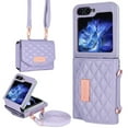 thumbnail image 1 of ELEHOLD Leather Wallet Case For Samsung Galaxy Z Flip 5, PU Leather Crossbody Strap Card Slots Drop Protective Phone Case Hinge Cover, Stand Feature, Purple, 1 of 9