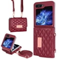 thumbnail image 1 of ELEHOLD Leather Wallet Case For Samsung Galaxy Z Flip 5, PU Leather Crossbody Strap Card Slots Drop Protective Phone Case Hinge Cover, Stand Feature, Red, 1 of 9