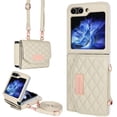 thumbnail image 1 of ELEHOLD Leather Wallet Case For Samsung Galaxy Z Flip 5, PU Leather Crossbody Strap Card Slots Drop Protective Phone Case Hinge Cover, Stand Feature, White, 1 of 9