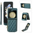 thumbnail image 1 of ELEHOLD Leather Wallet Case for Samsung Galaxy Z Flip 5 with Zipper Card Wallet Pocket Magnetic Buckle Stand Function Detachable Crossbody Metal Chain Strap Lanyard Shockproof Case,darkgreen, 1 of 8
