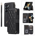 thumbnail image 1 of ELEHOLD Leather Wallet Case for Samsung Galaxy Z Fold 3 with Zipper Card Wallet Pocket Magnetic Buckle Stand Function Detachable Crossbody Metal Chain Strap Lanyard Shockproof Case,black, 1 of 8