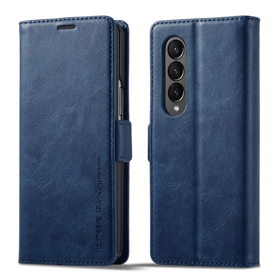 ELEHOLD Leather Wallet Case for Samsung Galaxy Z Fold 4 5G,PU Leather RFID Blocking Card Slots Kickstand Shockproof Protection Magnetic Case Cover,Blue