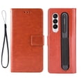 thumbnail image 1 of ELEHOLD Leather Wallet Case for Samsung Galaxy Z Fold 4 Folio Case with Card Slot Holder Pen Slot Wrist Strap Shockproof Scratch-Resistant Case for Galaxy Z Fold 4,Brown, 1 of 7