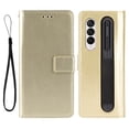 thumbnail image 1 of ELEHOLD Leather Wallet Case for Samsung Galaxy Z Fold 4 Folio Case with Card Slot Holder Pen Slot Wrist Strap Shockproof Scratch-Resistant Case for Galaxy Z Fold 4,Gold, 1 of 7