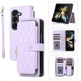 thumbnail image 1 of ELEHOLD Leather Wallet Case for Samsung Galaxy Z Fold 4 with Zipper Card Wallet Pocket Magnetic Buckle Stand Function Detachable Crossbody Metal Chain Strap Lanyard Shockproof Case,purple, 1 of 8