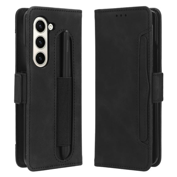 ELEHOLD Leather Wallet Case for Samsung Galaxy Z Fold 5 Folio Case Business Style with Card Slot Holder Pen Slot+Stylus Pen Shockproof Scratch-Resistant Case for Galaxy Z Fold 5 2023,Black