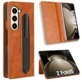 thumbnail image 1 of ELEHOLD Leather Wallet Case for Samsung Galaxy Z Fold 5 Folio Case  Business/Vintage Style with Card Slot Holder Pen Slot Shockproof Scratch-Resistant Case for Galaxy Z Fold 5 2023,Brown, 1 of 7