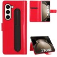 thumbnail image 1 of ELEHOLD Leather Wallet Case for Samsung Galaxy Z Fold 5 Folio Case with Card Slot Holder Pen Slot Wrist Strap Shockproof Scratch-Resistant Case with Stylus Pen for Galaxy Z Fold 5 2023,Red, 1 of 9