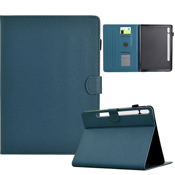 ELEHOLD Leather Wallet Case For Samsung Tab A 10.1 (2016) Fiber Pattern Lightweight Folio Stand Cover, Auto Sleep&Week Function, Full Body Protection, Darkblue