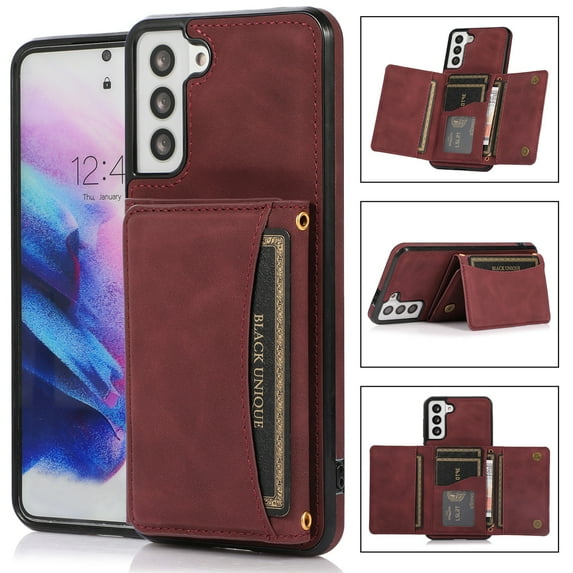 ELEHOLD Leather Wallet Case for Samsung Galaxy S23 Case, Galaxy S23 Wallet Case with PU Leather Card Pockets Back Flip Cover,Winered