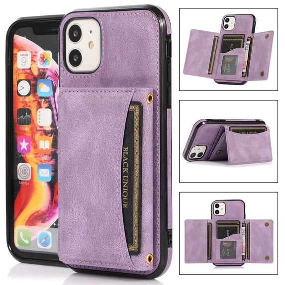 ELEHOLD Leather Wallet Case for iPhone 11 Case, iPhone 11 Wallet Case with PU Leather Card Pockets Back Flip Cover,Purple