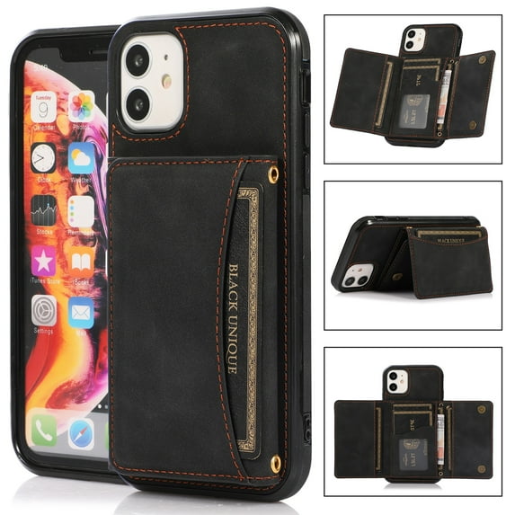 ELEHOLD Leather Wallet Case for iPhone 13 Case, iPhone 13 Wallet Case with PU Leather Card Pockets Back Flip Cover,Black