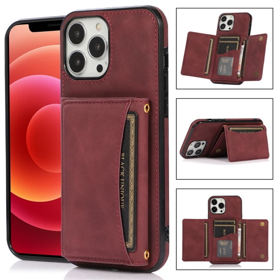 ELEHOLD Leather Wallet Case for iPhone 13 Pro Max Case, iPhone 13 Pro Max Wallet Case with PU Leather Card Pockets Back Flip Cover,Winered