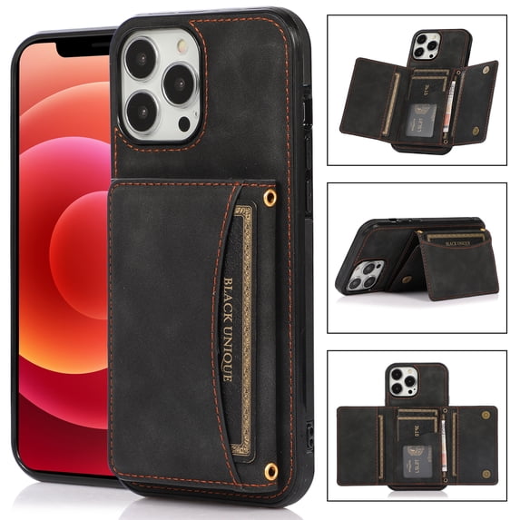 ELEHOLD Leather Wallet Case for iPhone 14 Pro Max Case, iPhone 14 Pro Max Wallet Case with PU Leather Card Pockets Back Flip Cover,Black