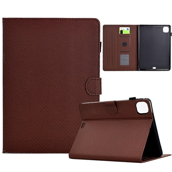 ELEHOLD Leather Wallet Case For iPad 6th Generation Fiber Pattern Lightweight Folio Stand Cover, Auto Sleep&Week Function, Full Body Protection, Brown