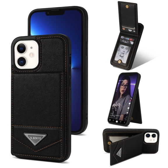 ELEHOLD Leather Wallet Case for iPhone 11 with Back Flip Card Slots Magnetic Buckle Kickstand Function Shockproof Protective Leather Case for iPhone 11,black