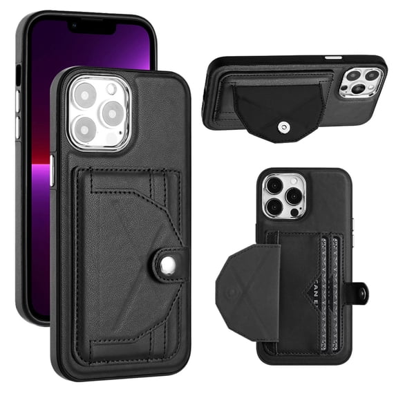 ELEHOLD Leather Wallet Case For iPhone 11 Pro Max,Premium Leather Material with Back Card Holders Magnetic Button Full Body Shockproof Luxury Case,Black