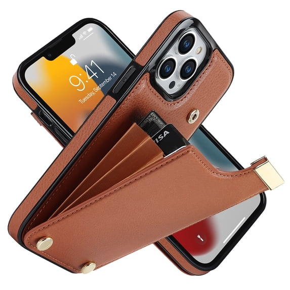 ELEHOLD Leather Wallet Case for iPhone 11 Pro,Premium Leather Material with Organ Card Slots Holders Full Body Protection Shockproof Anti-Fingerprint Purse Case,Brown