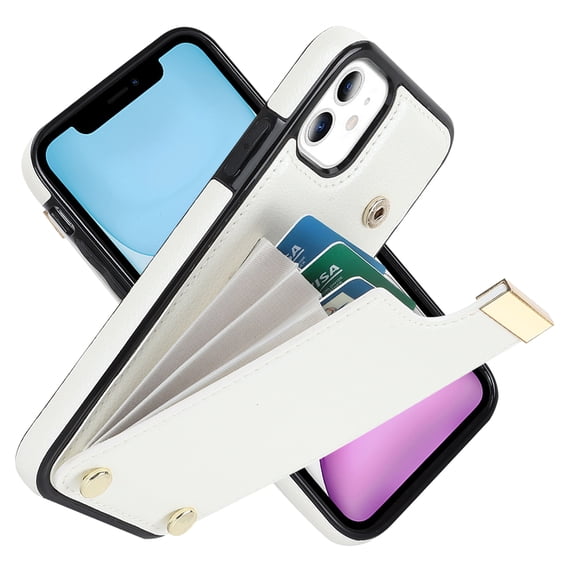 ELEHOLD Leather Wallet Case for iPhone 12 Pro / 12 6.1",Premium Leather Material with Organ Card Slots Holders Full Body Protection Shockproof Anti-Fingerprint Purse Case,White
