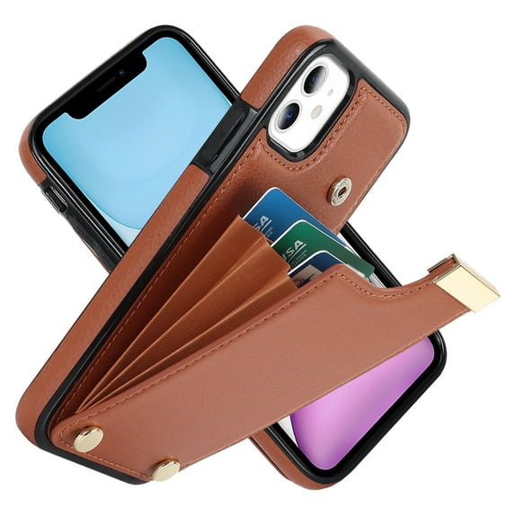 ELEHOLD Leather Wallet Case for iPhone 12 Pro / 12 6.1",Premium Leather Material with Organ Card Slots Holders Full Body Protection Shockproof Anti-Fingerprint Purse Case,Brown