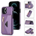 thumbnail image 1 of ELEHOLD Leather Wallet Case for iPhone 12 Pro Max 6.7inch with Card Slots Zipper Pocket Kickstand Function Adjustable Crossbody Shoulder Strap Shockproof Purse Phone Case , Purple, 1 of 6