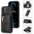 thumbnail image 1 of ELEHOLD Leather Wallet Case for iPhone 12 Pro Max 6.7inch with Card Slots Zipper Pocket Kickstand Function Adjustable Crossbody Shoulder Strap Shockproof Purse Phone Case , Black, 1 of 6