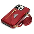 thumbnail image 1 of ELEHOLD Leather Wallet Case for iPhone 13 Pro 6.1 inch with Card Slots Zipper Pocket Kickstand Function Adjustable Crossbody Shoulder Strap Shockproof Purse Phone Case ,Red, 1 of 6