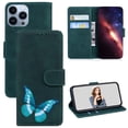 thumbnail image 1 of ELEHOLD Leather Wallet Case for iPhone 14 Pro Max,Butterfly Pattern with Card Slots Kickstand Magnetic Clasp Shockproof Protective Case for Women Girls,6.7 inch,Green, 1 of 6