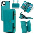 thumbnail image 1 of ELEHOLD Leather Wallet Case for iPhone 15 6.1" with Large Capacity 13 Card Slots Zipper Pocket Kickstand Magnetic Detachable Case Crossbody Shoulder Strap iPhone 15 Shockproof Protective Cover,Blue, 1 of 8
