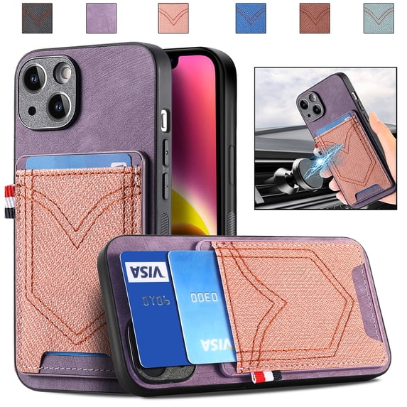 ELEHOLD Leather Wallet Case for iPhone 15 Plus Case with Card Holder, Premium Leather Protective Cover Full Body Slim Lightweight Case for iPhone 15 Plus 6.7 Inch,Purple