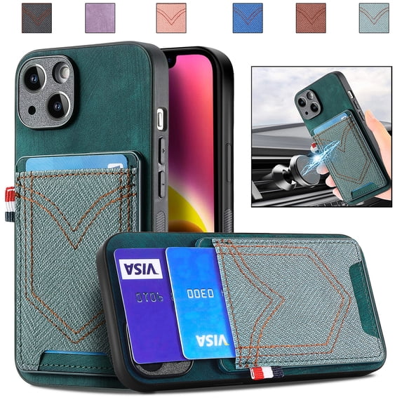 ELEHOLD Leather Wallet Case for iPhone 15 Pro Case with Card Holder, Premium Leather Protective Cover Full Body Slim Lightweight Case for iPhone 15 Pro -6.1 Inch,Green