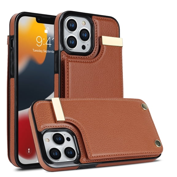 ELEHOLD Leather Wallet Case for iPhone 15 Pro,Premium Leather Material with Organ Card Slots Holders Full Body Protection Shockproof Anti-Scratch Purse Case for iPhone 15 Pro 6.1 Inch,Brown