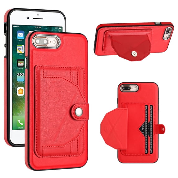 ELEHOLD Leather Wallet Case For iPhone 7 / 8 / SE 2022 & 2020,Premium Leather Material with Back Card Holders Magnetic Button Full Body Shockproof Luxury Case,Red