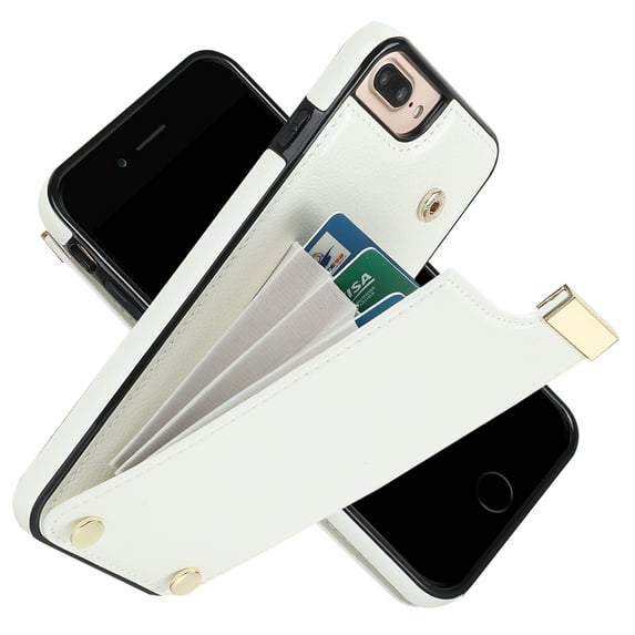 ELEHOLD Leather Wallet Case for iPhone 7 / 8 / SE 2022 & 2020,Premium Leather Material with Organ Card Slots Holders Full Body Protection Shockproof Anti-Fingerprint Purse Case,White