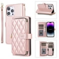 thumbnail image 1 of ELEHOLD Leather Wallet Case for iPhone 8 Plus/7 Plus with Zipper Card Wallet Pocket Magnetic Buckle Stand Function Detachable Crossbody Metal Chain Strap Lanyard Shockproof Case,rosegold, 1 of 8