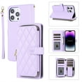 thumbnail image 1 of ELEHOLD Leather Wallet Case for iPhone 8 Plus/7 Plus with Zipper Card Wallet Pocket Magnetic Buckle Stand Function Detachable Crossbody Metal Chain Strap Lanyard Shockproof Case,purple, 1 of 8