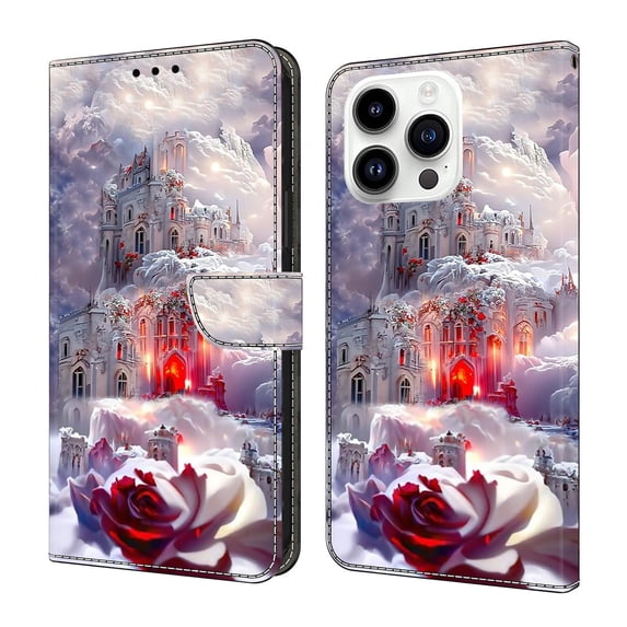 ELEHOLD Leather Wallet Case for iPhone XR with Lanyard, Credit Card Slot Anti-Scratch Protection Durable Magnetic Closure Kickstand Flip Wallet Cover for Women,N