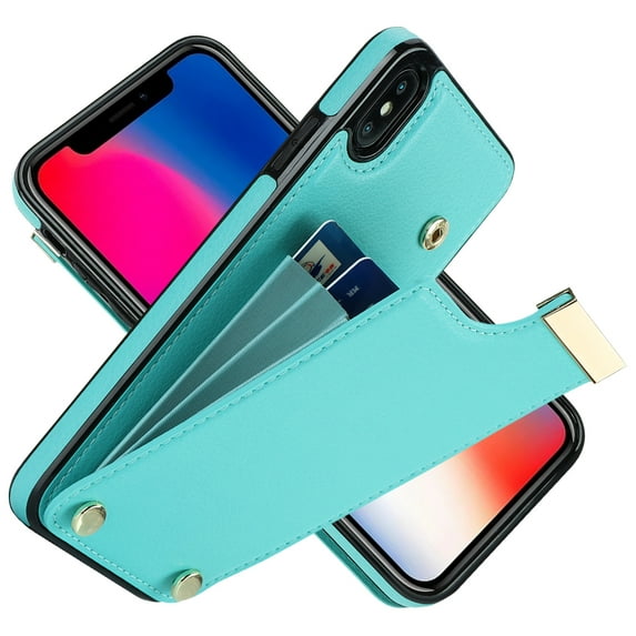ELEHOLD Leather Wallet Case for iPhone XR,Premium Leather Material with Organ Card Slots Holders Full Body Protection Shockproof Anti-Fingerprint Purse Case,Mint