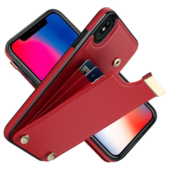 ELEHOLD Leather Wallet Case for iPhone XS Max,Premium Leather Material with Organ Card Slots Holders Full Body Protection Shockproof Anti-Fingerprint Purse Case,Red