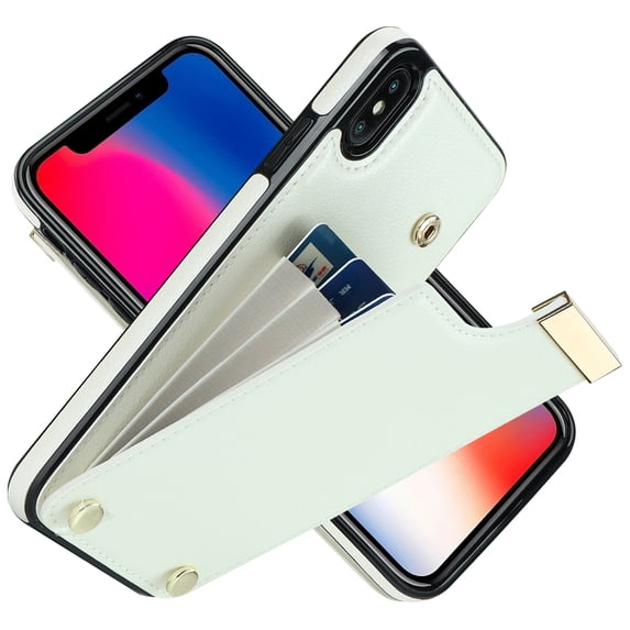 ELEHOLD Leather Wallet Case for iPhone XS Max,Premium Leather Material with Organ Card Slots Holders Full Body Protection Shockproof Anti-Fingerprint Purse Case,White