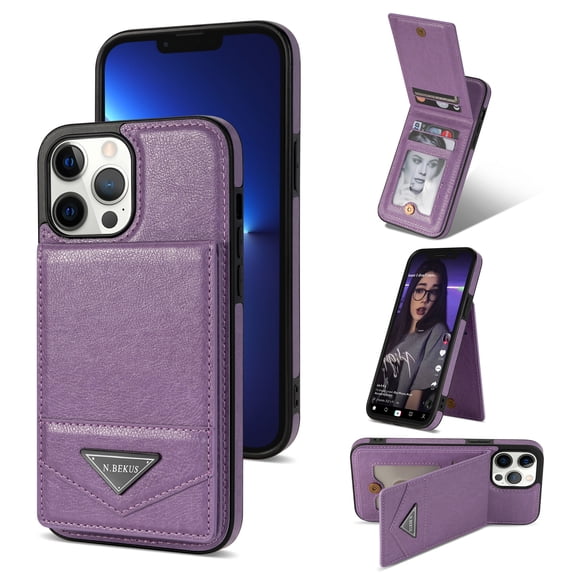 ELEHOLD Leather Wallet Case for iPhone XS/X with Back Flip Card Slots Magnetic Buckle Kickstand Function Shockproof Protective Leather Case for iPhone XS/X,purple