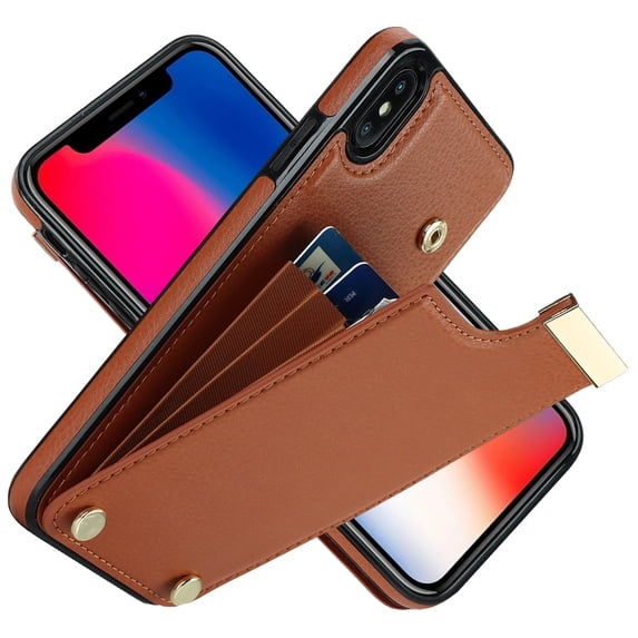 ELEHOLD Leather Wallet Case for iPhone XS/X,Premium Leather Material with Organ Card Slots Holders Full Body Protection Shockproof Anti-Fingerprint Purse Case,Brown