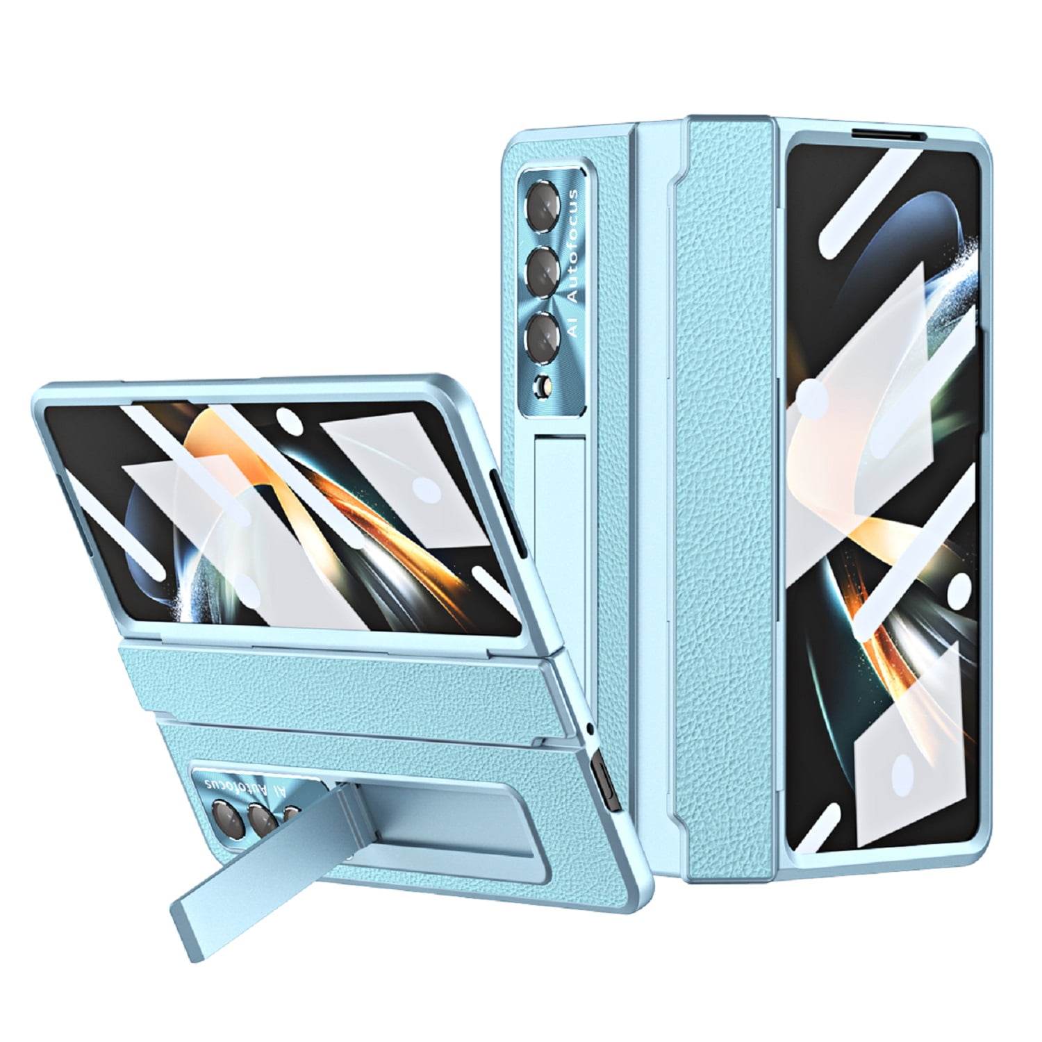 ELEHOLD Luxury Case for Samsung Galaxy Z Fold 3 Rugged PC Shell with Built-in Hidden Kickstand Hinge Protection Support Wireless Charging  Shockproof Protective Case,Blue
