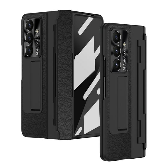 ELEHOLD Luxury Case for Samsung Galaxy Z Fold 7 , Rugged PC Shell with Built-in Screen Protector Hidden Kickstand Hinge Protection Support Wireless Charging Shockproof Full Body Case,Black